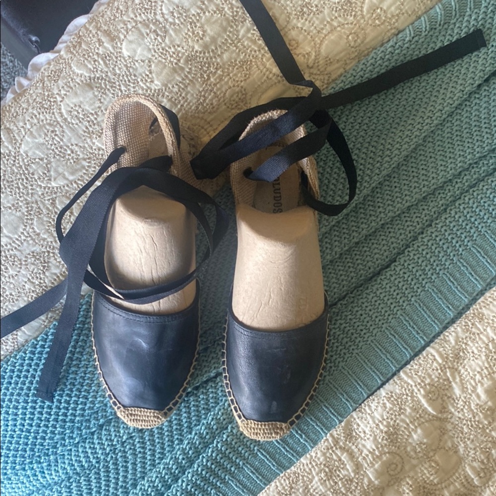 Soludos | Black Espadrille Flats with Ankle Wrap Tie